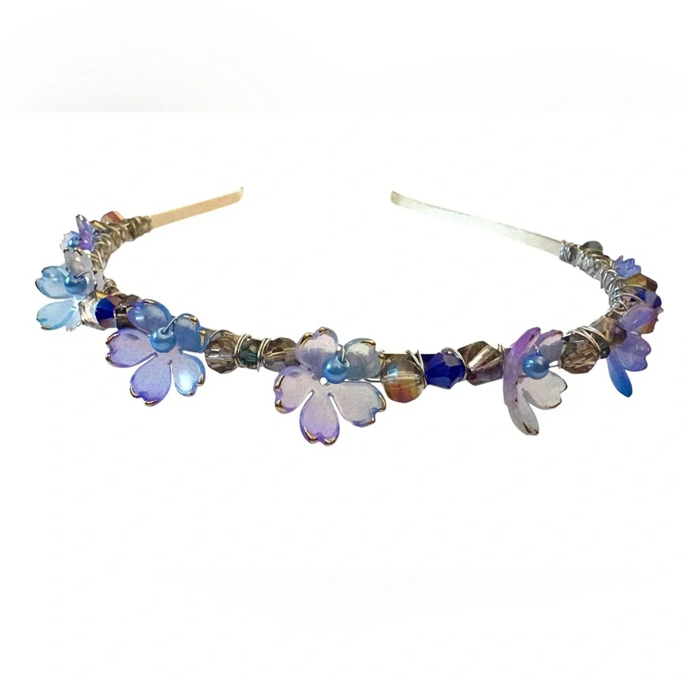 Fairy Headband with Austrian Crystals, Lucite Flowers and Glass Pearls - Picture 6 of 7